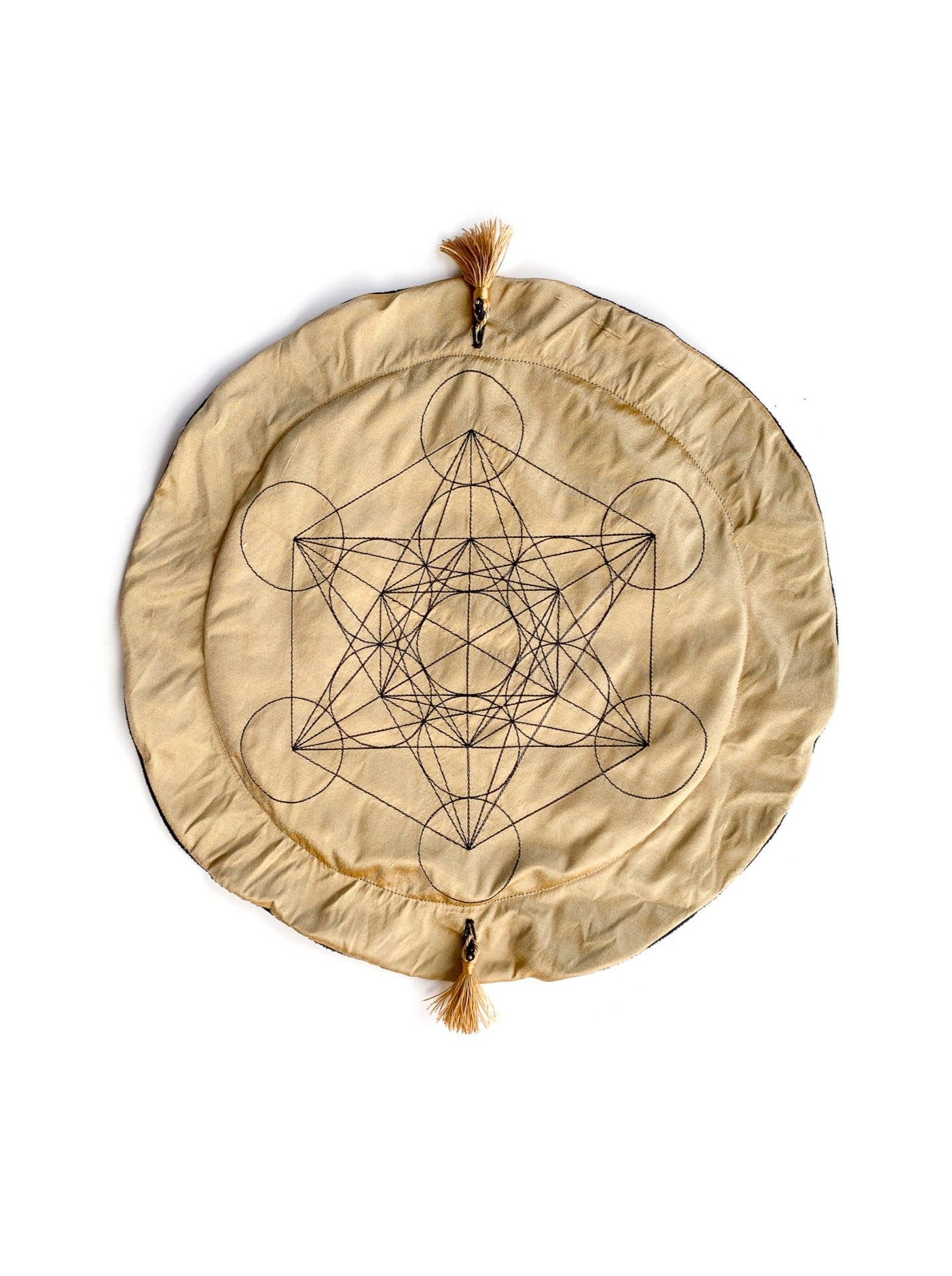 Elevate your spiritual practice with the Opulent Ariana Sacred Geometry Crystal Bag. Grid view on a white background, showcasing the luxurious sacred geometry grid and bag in one. Featuring tourmaline, gold, and Metatron Cube for enhanced energy and protection.