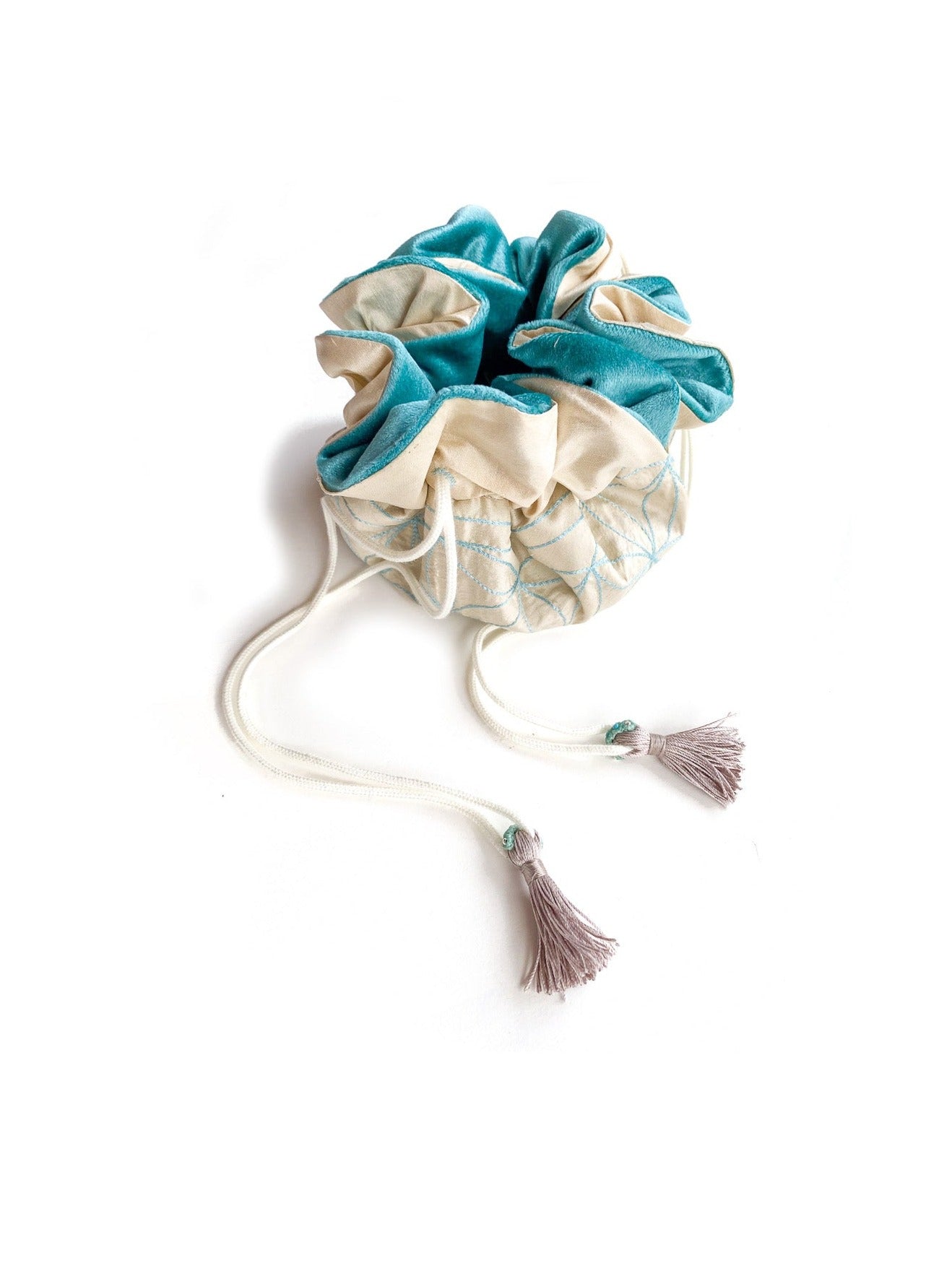 Flower Of Life Crystal Bag & Sacred Geometry Grid - Turquoise Tassel Edition