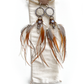 Feather Earrings with Handmade Silk Bag – a beautiful accessory adorned with gemstones and precious metals, including clear quartz, Lapis, pearl & gold.
