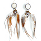 Feather Earrings on white background – clear quartz, Lapis, pearl & gold adornments, handcrafted with Flower of Life Sacred Geometry.